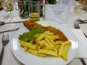 Fish and chips, apple crumble with icecream, and quiz with other 80's crowd for £12.00.